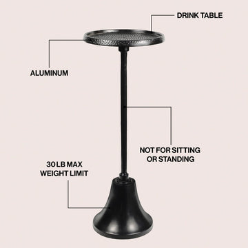 Irida 24" Art Deco Designer Pedestal Drink Table and Decorative End Table with Hammered Round Top and Bell Base